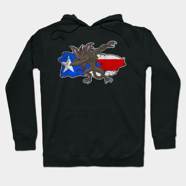 Puerto Rico Chupacabra Flag Vintage Fade Fla Map Hoodie by E